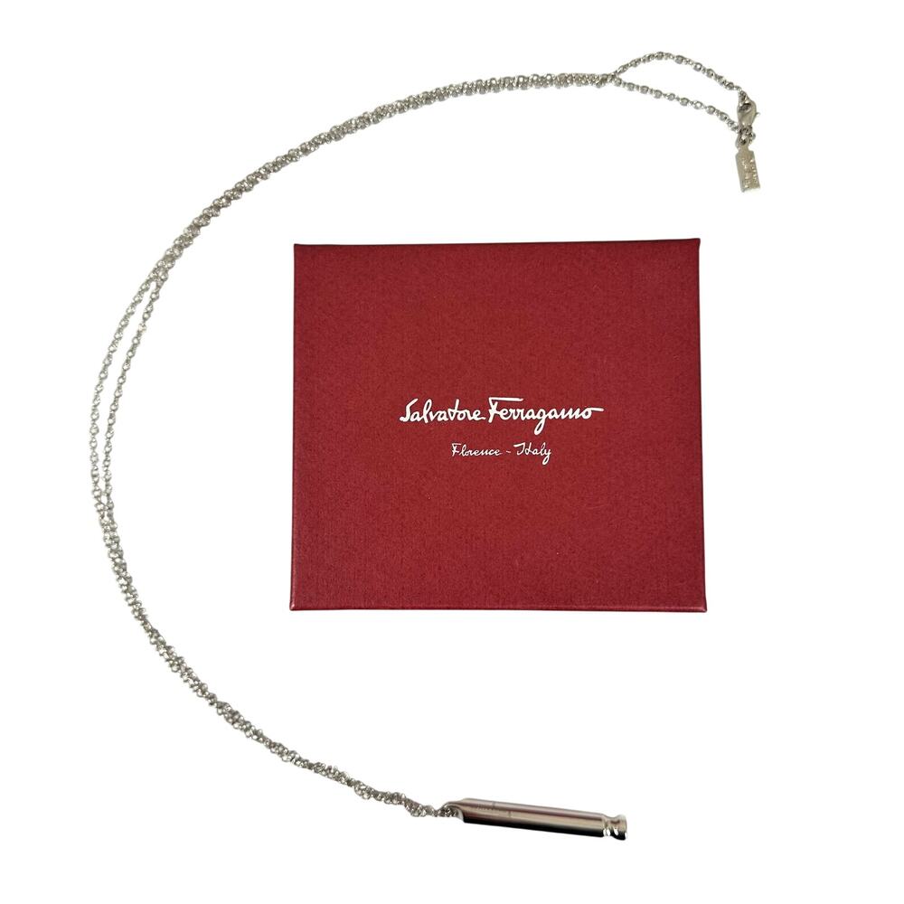 Salvatore Ferragamo Silver Tone Whistle Pendant Necklace Signed Italy